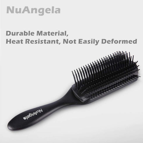 NuAngela Cushion 9 Row Nylon Bristle Brush for Curly Hair, Easy Clean Styling Hairbrush for Detangling