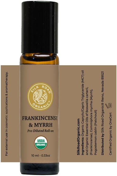 Organic Frankincense & Myrrh Essential Oil Roll On 10 ml - 100% Pure USDA Certified Aromatherapy for Stress Relief