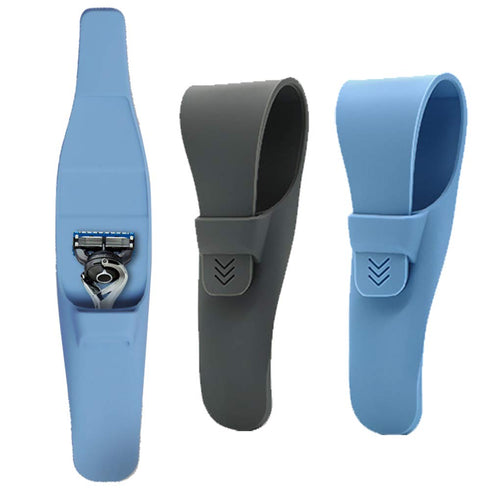 2-Pack Silicone Razor Case, Portable Soft Shaver Cover Bag Protector, Waterproof Travel Razor Carrying Case (Blue+Grey)