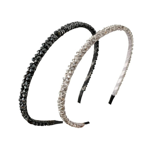 Fashion Super Shiny Women Two Rows Black Crystal Beads Headband Girls Headwear Rhinestone Beaded Hair Band Hair Accessories Women's Fashion Headbands Hair Care