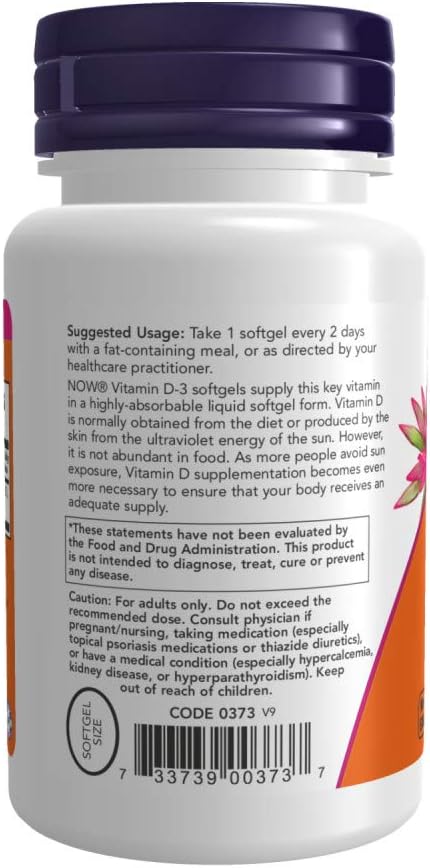 Now Foods Vitamin D3 5,000 IU, 240 Softgels (Pack of 2)