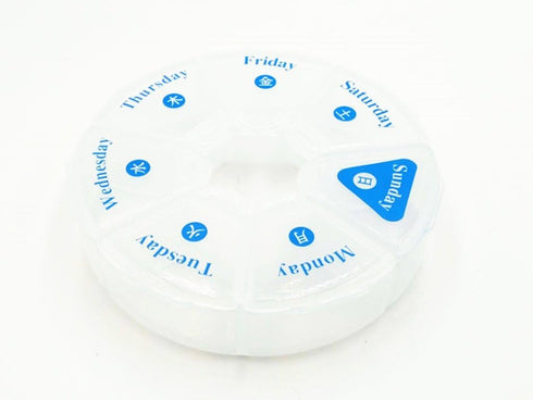 xjs XZC Round Shaped Clear Hard Plastic 7 Day Drug Organizer Pill Box