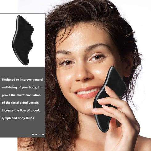 SOLUSTRE Black Bian Stone Scraping Plate Massage Oil for Face and Body Gua Sha Therapy Enhance Blood Circulation Lymph