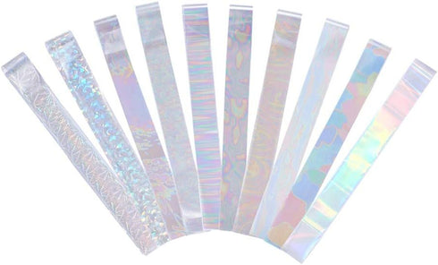 WOKOTO 10 Rolls White Pearl Color Holographic Nail Art Foil Transfer Roll Set, Mix-Pattern Stickers