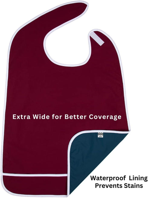 Shorewood Medical Adult Bib for Men, Women. Adjustable neck. Waterproof Inner Lining & Crumb Catcher.Machine wash & Dry