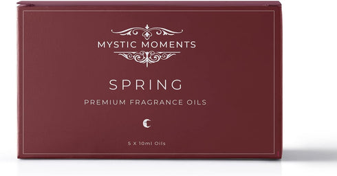Pack 5x10ml Mystic Moments | Spring Fragrant Oil Gift Starter | Baby Berry Twist, Fresh Linen, Geranium, Lemon Blossom