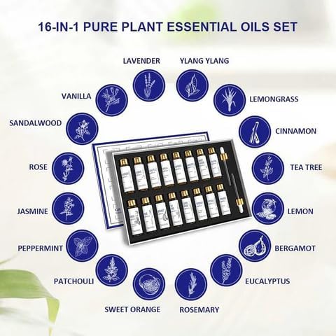 Set 100% 16 Pack 10ML Essential Oils with Independent Dropper, Natural Plant-Based, Therapeutic Grade for Family Use