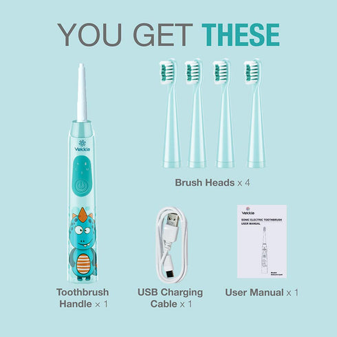Vekkia Sonic Rechargeable Kids Electric Toothbrush - 3 Modes, 24000 Strokes, IPX7 Waterproof, 2-Min Timer