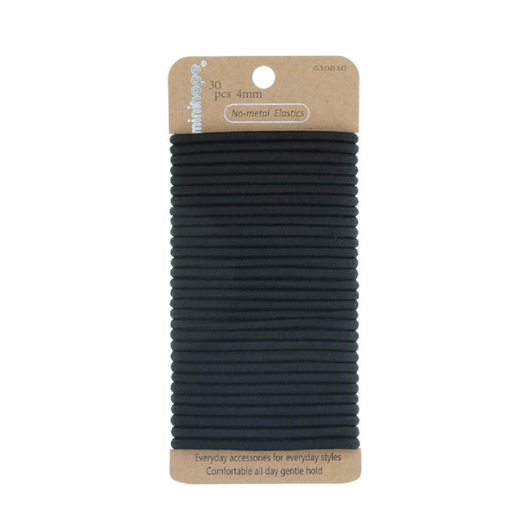 minihope Women's Hair Elastic Thick Tie, Black, 30 Count (Pack of 1), 4MM for Medium Hair