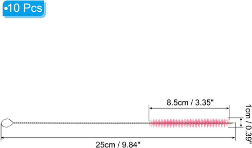 PATIKIL 10"x3/8" Long Straw Brush, 10 Pcs Nylon Pipe Cleaner for Drinking Straws and Pot Spout, Pink