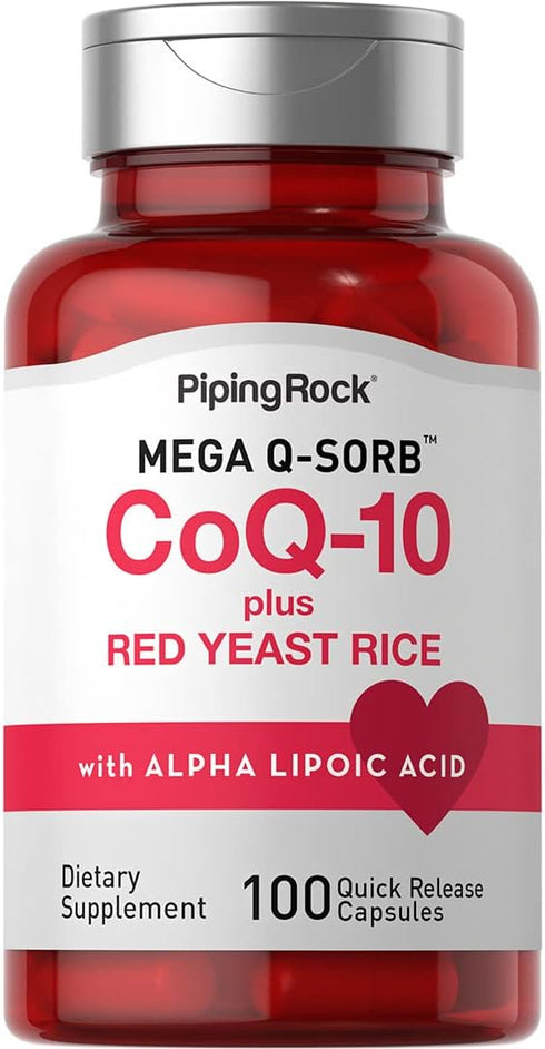Piping Rock CoQ10 with Red Yeast Rice, 100 Capsules, Non-GMO, Gluten Free Supplement with Alpha Lipoic Acid
