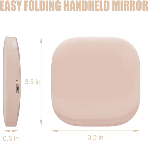 MY BEAUTY LIGHT Compact Mirror, Lighted 1X/3X Magnifying 2-Sided Travel Makeup Mirror, Portable Bright Pocket Mirror for Handbag and Purse, USB Charging (Pink) by MY BEAUTY LIGHT