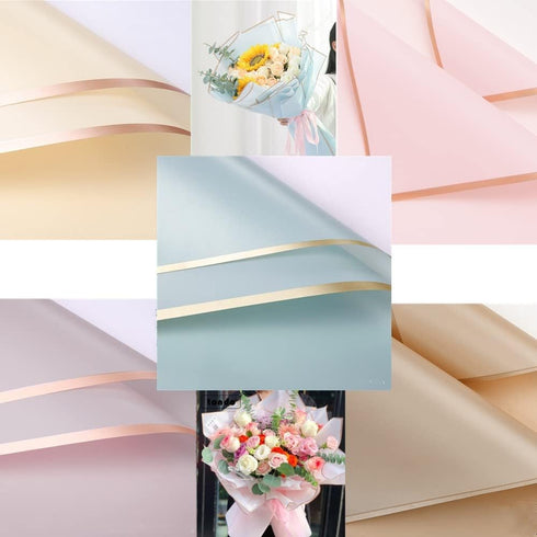 OUKEYI 25 Counts Gold Edge Waterproof Floral Wrapping Paper, Florist Bouquet Supplies, Gift Packaging