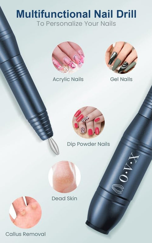 Professional Nail Drill Set 20000RPM USB Portable Electric Nail File with Sanding Bands, Bits & Brush for Acrylic Gel