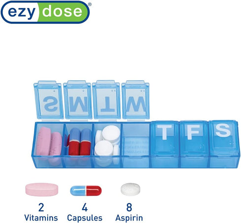 EZY DOSE Weekly (7-Day) Pill Organizer, Vitamin Case and Medicine Box, X-Small Compartments