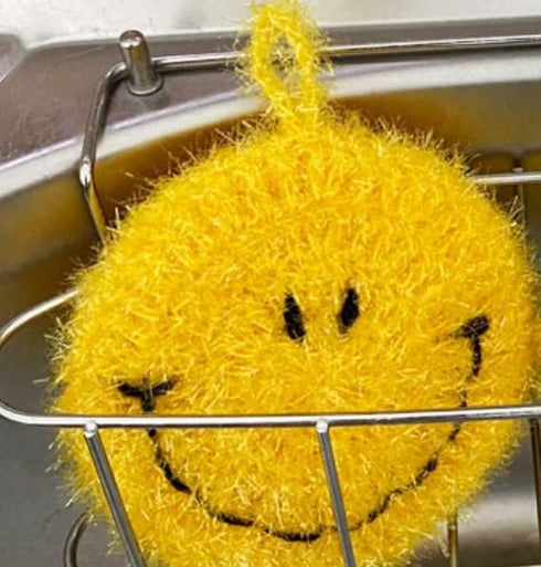 4 Count Fun Smile Face Dish Scrubbers, Premium Quality Acrylic Dish Cleaning Sponges for Kitchen