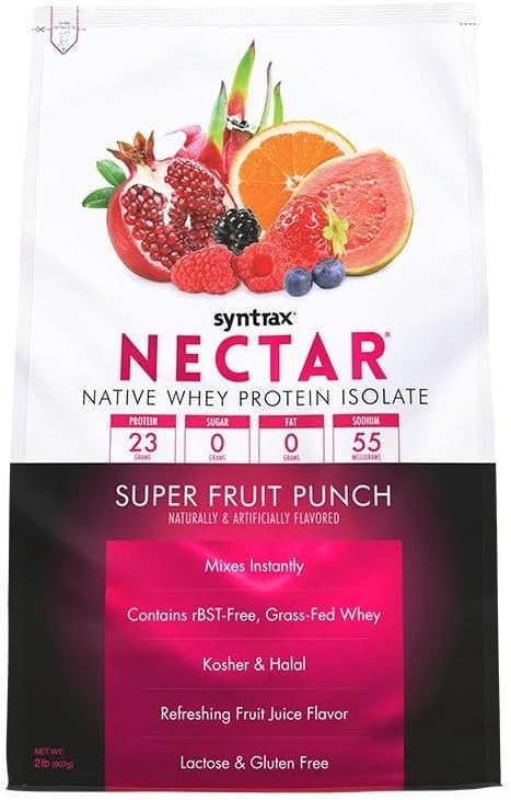 Syntrax Nutrition Nectar 100% Whey Isolate Protein Powder, Super Fruit Punch Flavor, 2 lbs Refreshing Fruit Juice