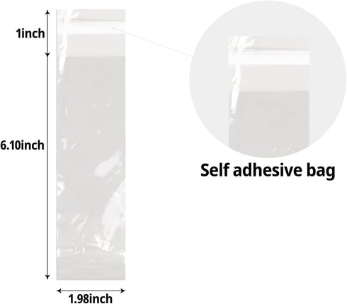 100 Pcs Cellophane Bags 2x6 Inches - Self Sealing Treats Bags for Pretzels, Candies, Snacks, Cookies