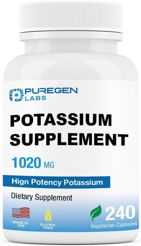 Puregen Labs Potassium Bicarbonate Supplement 1020 mg | Non-GMO | Gluten Free | 240 Vegetarian Capsules Made in USA