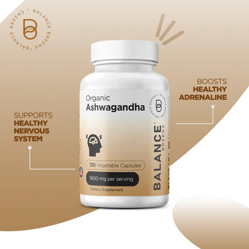 Certified Organic Ashwagandha 1600mg, 120 Veg Capsules, Supports Sleep & Balanced Energy Levels, 120 Count