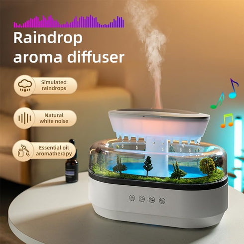 hwnguJ Design7 250ml Upgrade Raindrop Humidifier Essential Oil Diffuser with Natural White Noise and Landscape Led