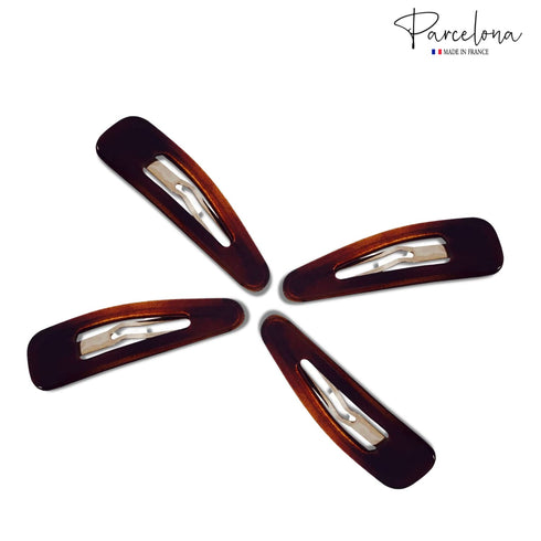Parcelona French Mini Set of 4 Small Celluloid Acetate Snap Hair Clips, No Slip Fashion Durable Styling Accessories
