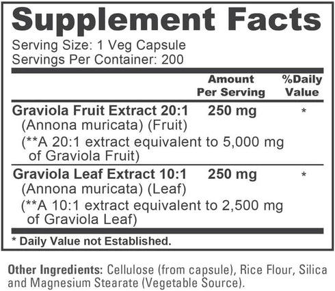 NusaPure Graviola 200 Veggie Caps, 7,500 mg Equivalent, Non-GMO Extract 20:1