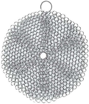 Vila 7 Inches Diameter Cast Iron Scrubber, Round 316 Premium Stainless Steel, Flexible Chainmail Scrubber