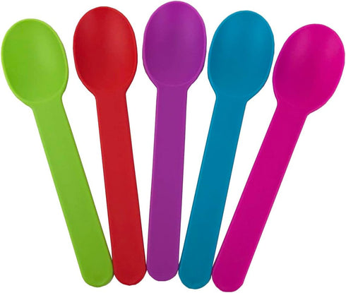 Disposable Mixed Color Assorted Heavy WideHandle Plastic Spoons Frozen Yogurt Spoon,Ice Cream Spoons,Frozen Dessert Spoons 50Pc