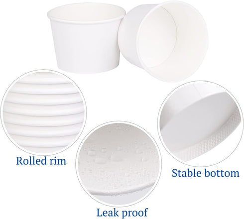 Paper Ice Cream Cups 4oz Small White Dessert Bowls Pack of 50 Count for Frozen Yogurt and Frozen Dessert Supplies