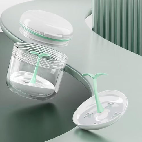 Denture Bath Cup, Retainer Cleaner Case Box, Night Mouth Guard Holder with Drain Tray for Travel Cleaning