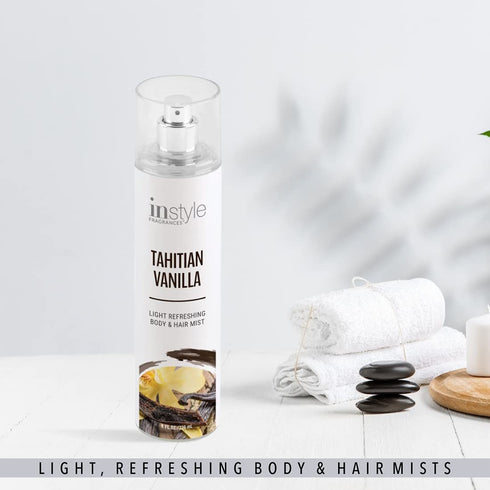 Instyle Fragrances Body & Hair Mist | Tahitian Vanilla Scent, Vegan, Paraben Free, 8 Fl Oz Spray