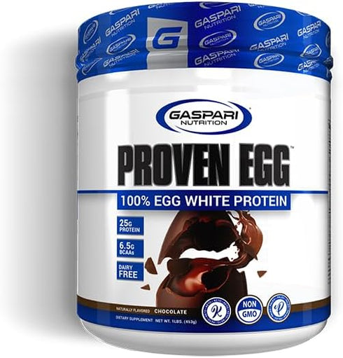 Gaspari Nutrition Proven Egg, 100% Egg White Protein, 25g Protein, Keto Friendly, Dairy Free, 1lb Chocolate Meal