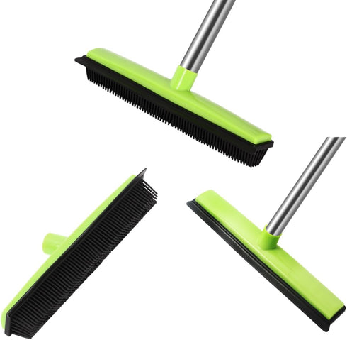 Pet Hair Removal Broom - 53" Long Handle Soft Bristle Rubber Broom for Carpets, Rugs, Hardwood, Linoleum