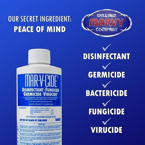 MAR-V-CIDE 16 oz William Marvy Disinfectant Fungicide | Concentrated Hospital-Grade Cleaner Kills Bacteria, Viruses
