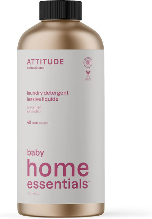 ATTITUDE Baby Laundry Detergent Liquid, EWG Verified, Safe for Baby Clothes, 40 Loads, Unscented, 33.8 Fl Oz, Vegan