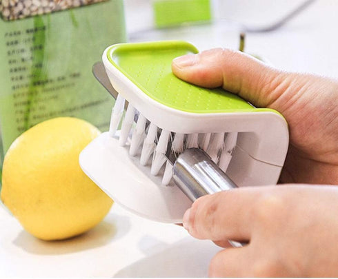 Non-Slip Blade Brush - Knife Cleaner, ABS Cutlery Cleaner, Green Double Sided Bristle Scrubber for Kitchen