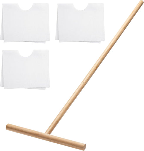 Singhoow Cuban Wood Mop Set 40 Inch T Stick with 3 Pcs Microfiber