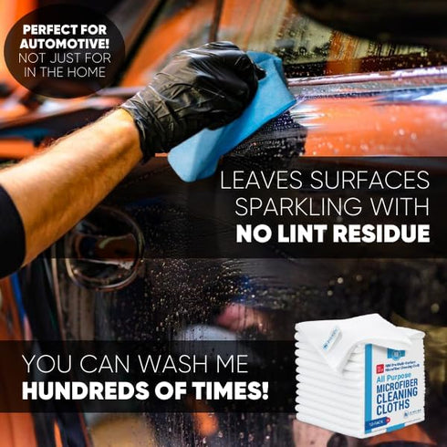 12" x 12" MW Pro Multi-Surface Microfiber Cleaning Cloths, White, 12 Pack, Premium Towels for Glass, Kitchens, Bathrooms