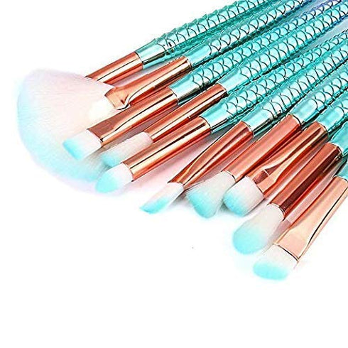 Funfunman 11PCS Makeup Brushes Set, Foundation, Eyebrow, Eyeliner, Blush, Cosmetic Brushes (Mermaid Colorful)