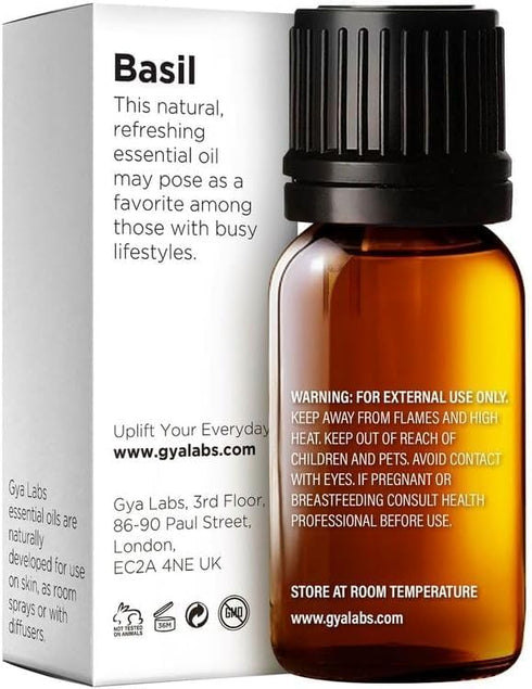 Gya Labs Basil Essential Oil for Diffusers - 0.34 Fl Oz 100% Pure Natural Oil for Skin & Candles