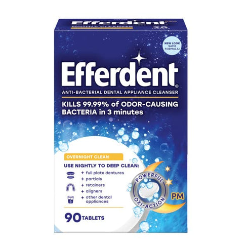 Efferdent PM Overnight Anti-Bacterial Denture Cleanser Tablets, 90 ea (Pack of 2)