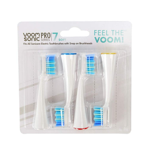 Voom Sonic Pro 7 Series Replacement Brush Heads, Soft Dupont Nylon Bristles, Advanced Bristle Technology, White, Pack