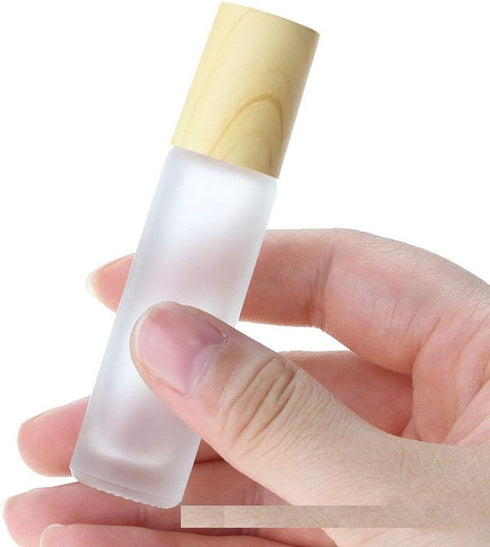 3Pcs Empty Translucent Frosted Glass Cosmetic Containers, Wood Grain Cap, 30ml Jar, 20ml Dropper, 10ml Roller