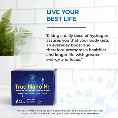 True Nano H2 Plus by H2 Universe, Molecular Hydrogen with Active Nanobubbles for Energy & Antioxidant Support - 60