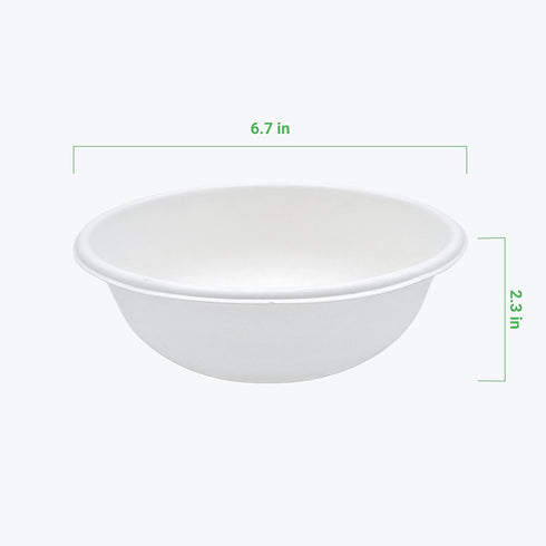 Deep 32 Oz Disposable Bowls, 6.7-Inch Diameter, Heavy-Duty, 100% Biodegradable, Compostable Bowls for Parties, Pack of