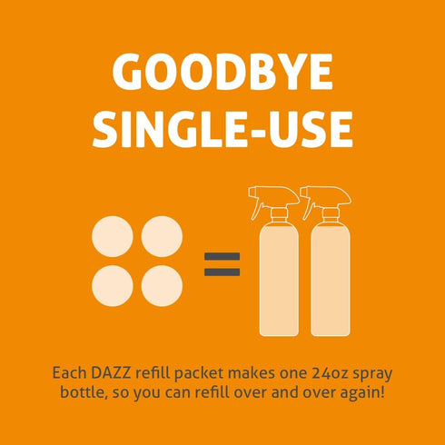 Dazz Bathroom Cleaner Starter Kit, 1 Reusable Spray Bottle & 2 Refills, Eco-Friendly, Non-Toxic, Safe for Kids & Pets