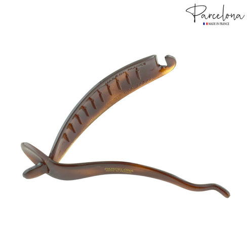 Parcelona French Sleek Tortoise Shell Brown Large Hair Clips, 4 1/2", Metal Free, Strong Hold, Made in France