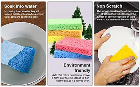 Cellulose Sponges, Heavy Duty Scrub Kitchen Sponge, Eco Sponges for Tough Messes without Scratching, 6 Pack