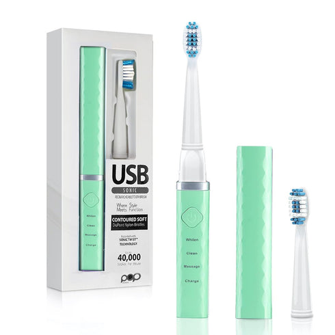 Pop Sonic USB Charge Anywhere Rechargeable Toothbrush (Green) - 40,000 Brush Strokes/Minute for Teens & Adults